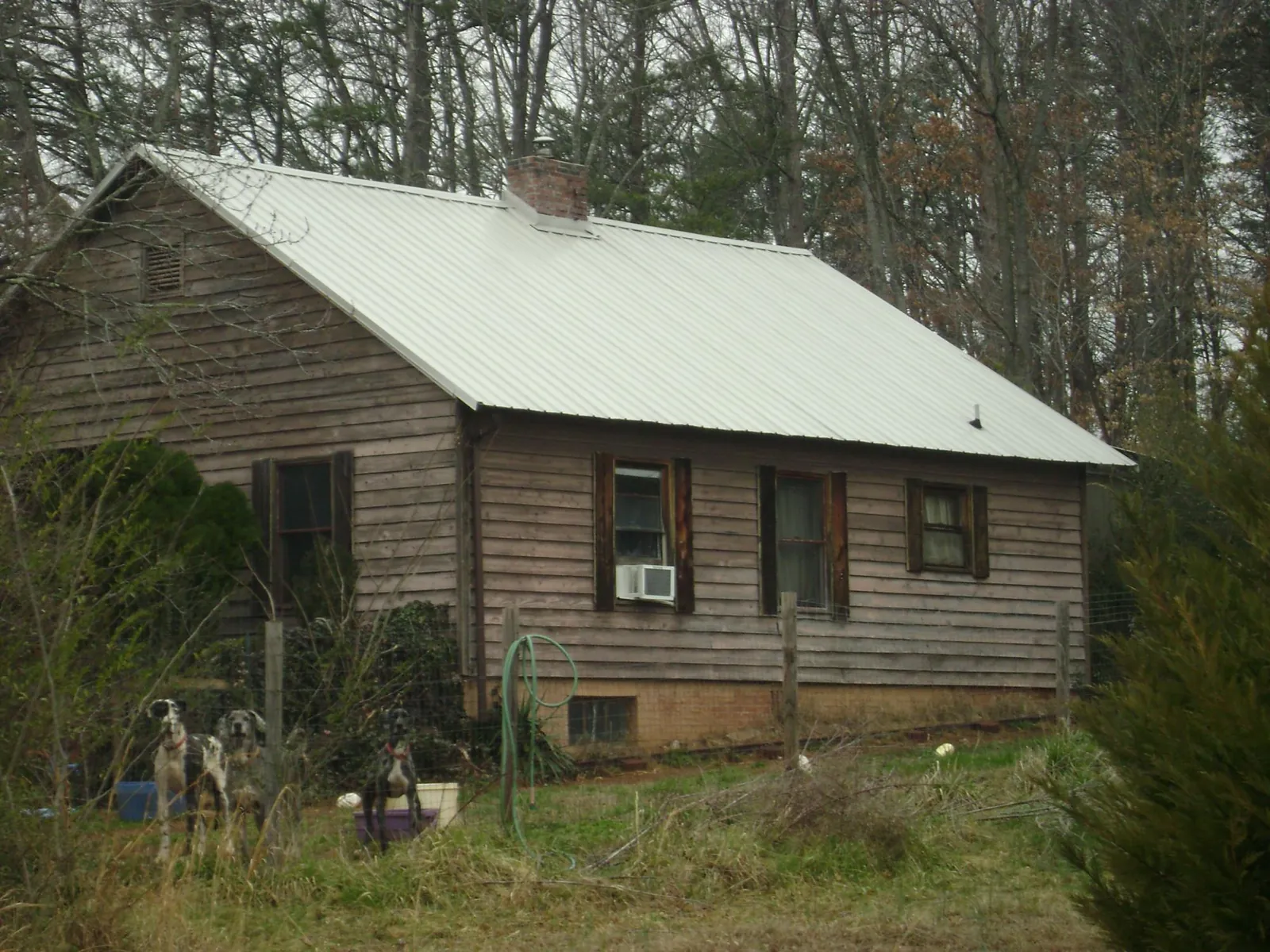 White metal roof on an old wood sided farmhouse, from a Asphalt Shingle Roof Repair job in New Madison